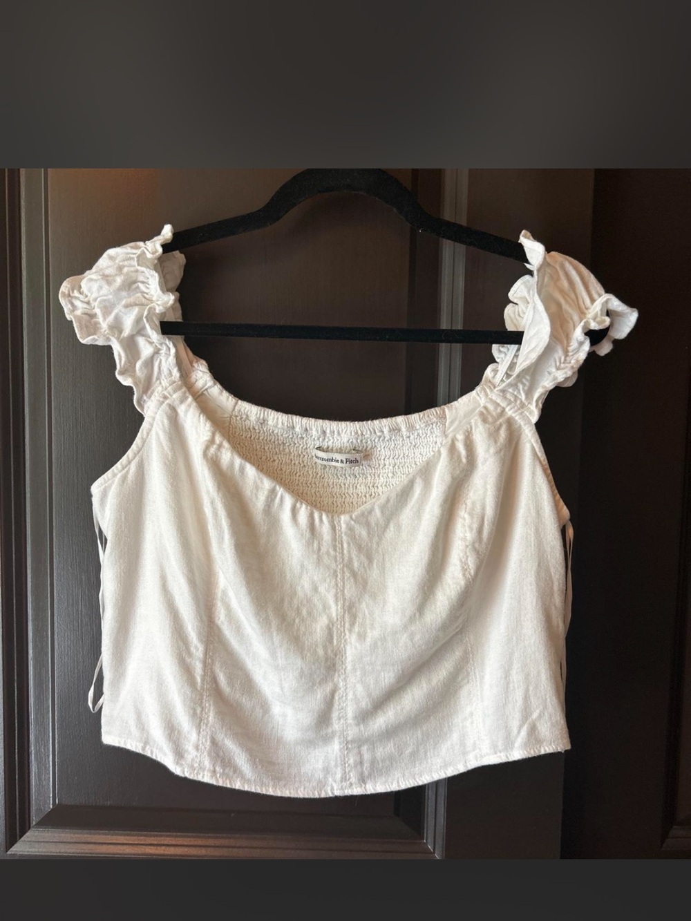 Abercrombie & Fitch White Linen Ruffle Strap Cropped Camisole